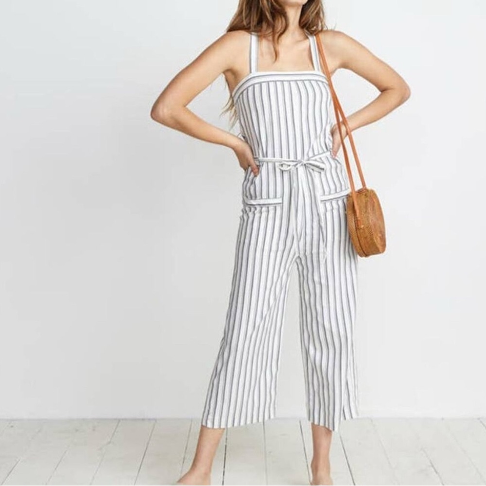 Marine Layer Juliette Jumpsuit Ivory/Charcoal Stripe NWT